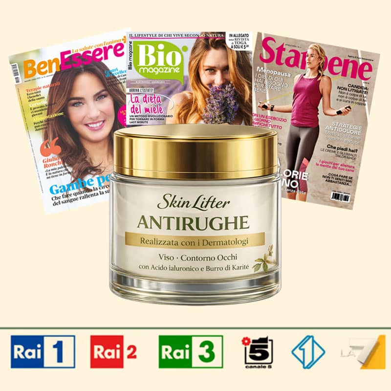 Crema antirughe Skin Lifter con estratti naturali e dermatologicamente testata.