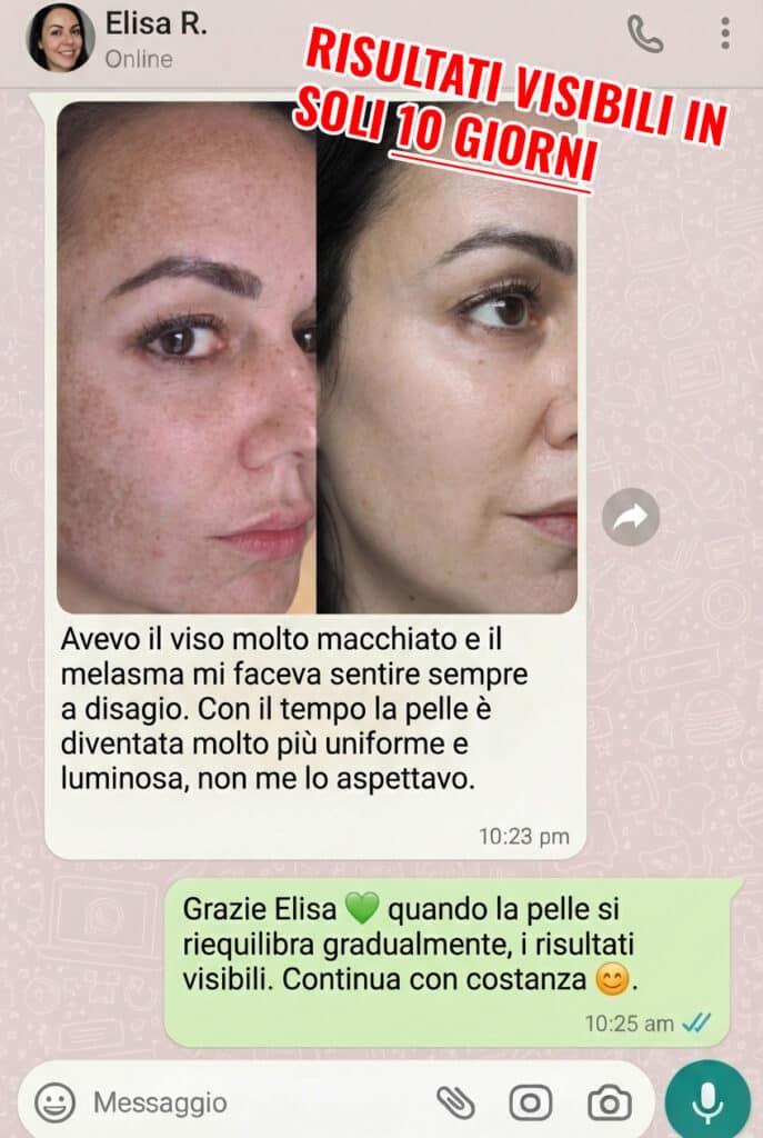 Prima e dopo trattamento viso con miglioramento visibile.