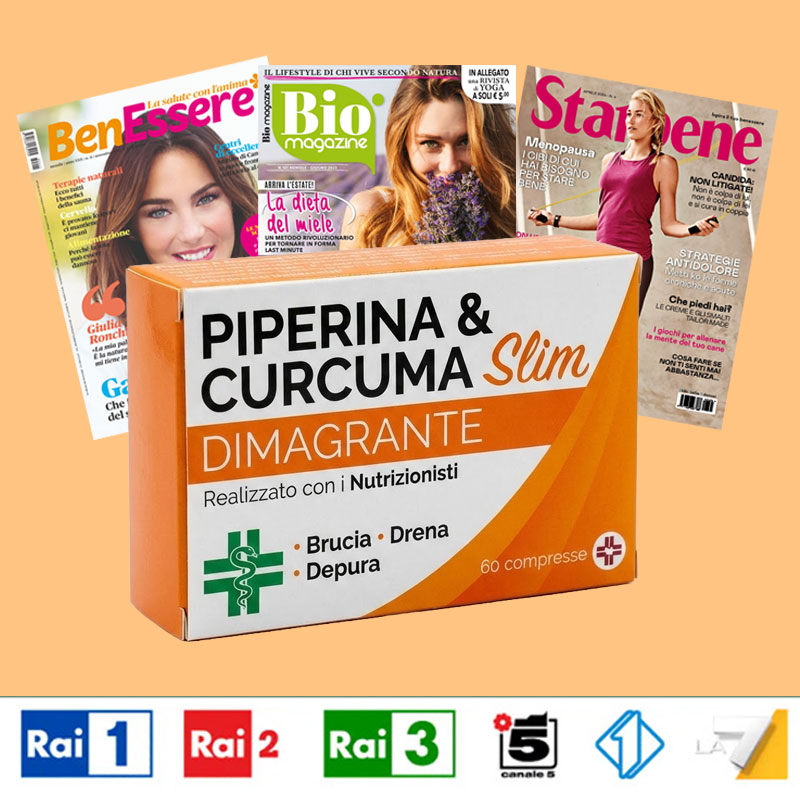Integratore naturale Piperina e Curcuma Slim con 60 compresse.
