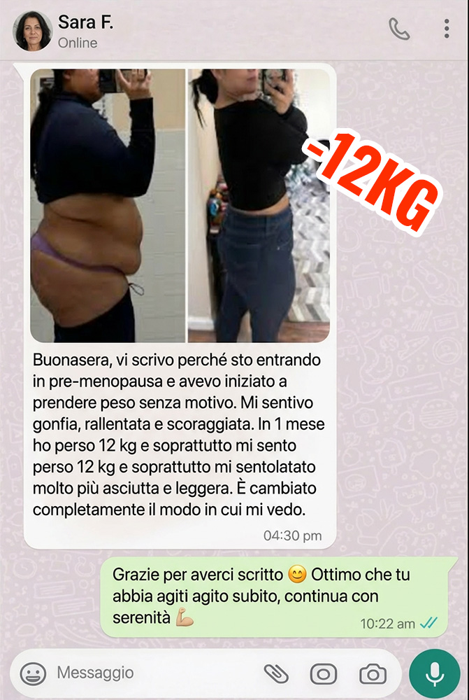 Prima e dopo perdita di peso con Piperina e Curcuma, testimonianza reale.