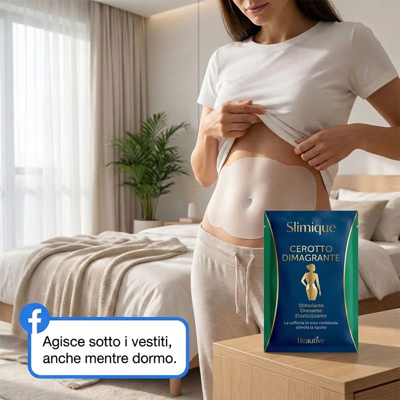 Cerotto dimagrante Slimique applicato sulla pancia di una donna.