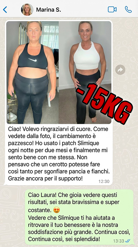 Prima e dopo l'uso di Slimique, perdita di 15kg.