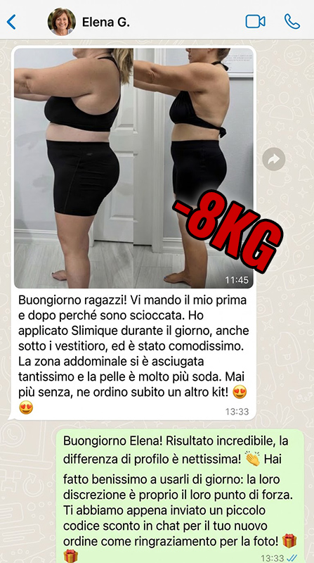 Prima e dopo l'uso di Slimique, perdita di 8 kg.
