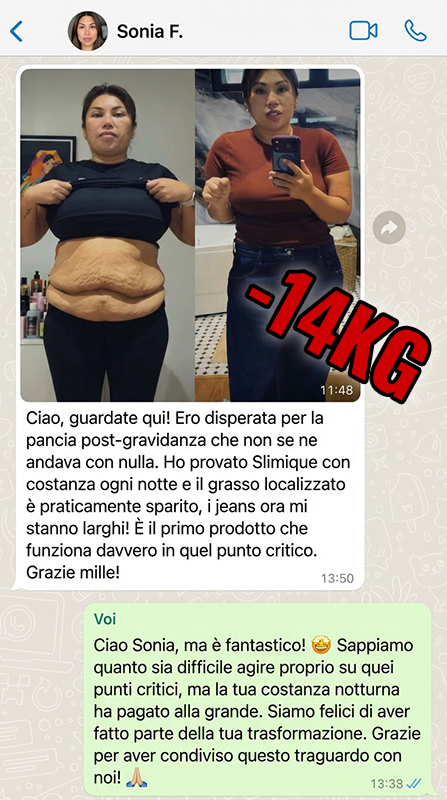 Prima e dopo l'uso di Slimique, perdita di 14kg.