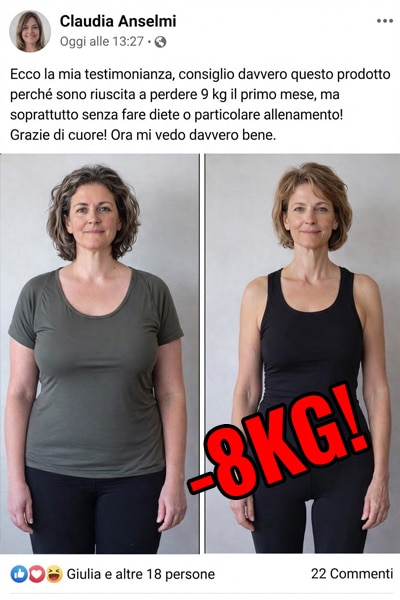 Donna prima e dopo la perdita di peso con Spirulina, miglioramento visibile.