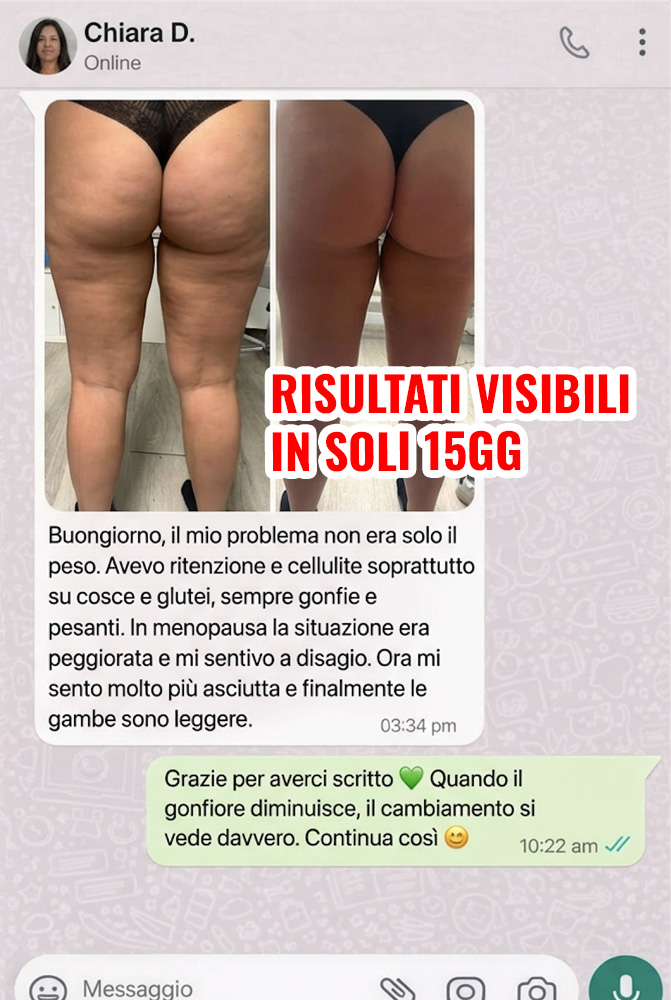 Prima e dopo trattamento dimagrante con gonfiore ridotto.