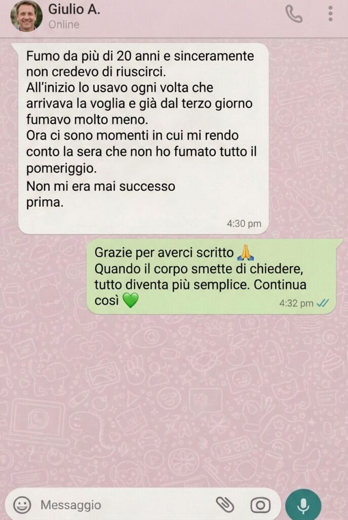 Messaggio di supporto e incoraggiamento per smettere di fumare.