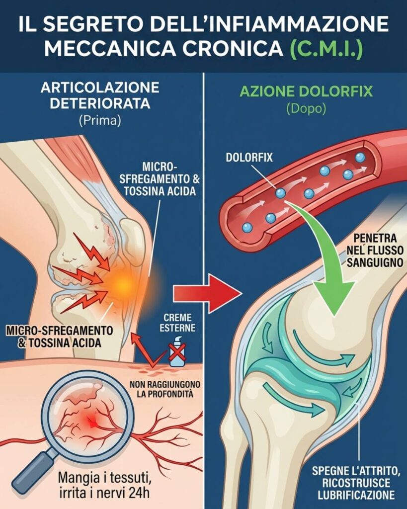 Schema infiammazione articolazioni e trattamento con Azione Dolorfixed.