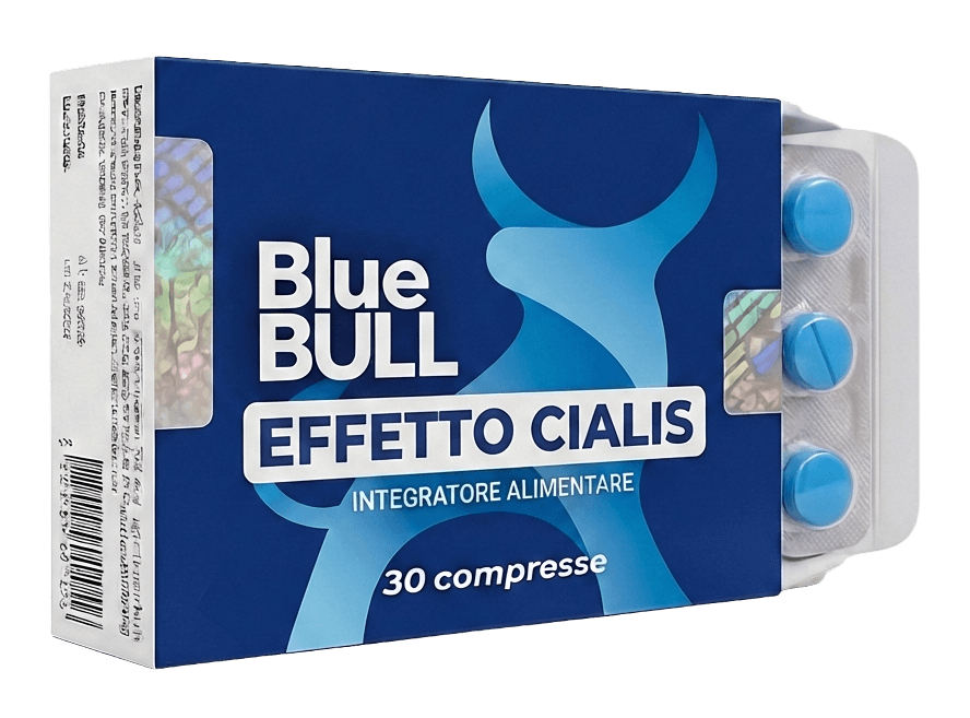 Integratore alimentare Blue Bull Effetto Cialis con 30 compresse blu.