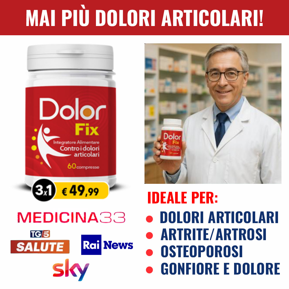 Integratore DolorFix per alleviare dolori articolari e osteoporosi.