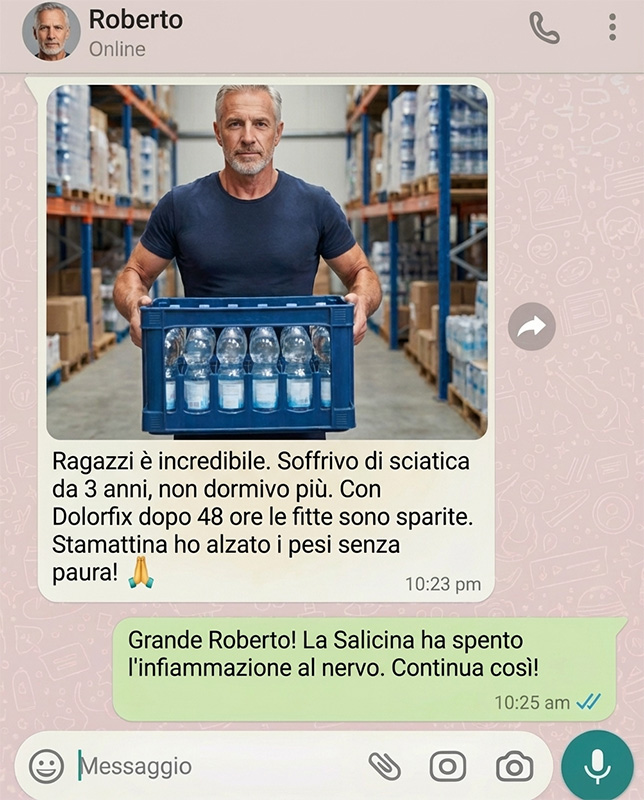 Uomo con scatola di bottiglie d'acqua in magazzino.