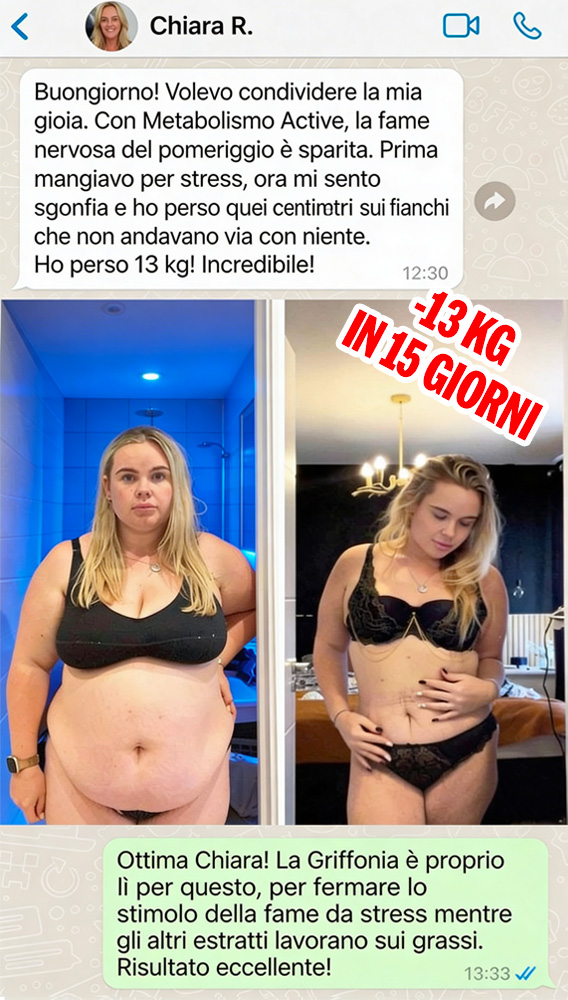 Donna che mostra la sua trasformazione fisica con Metabolismo Active.