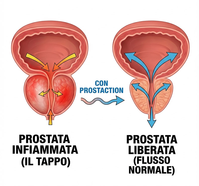 Diagramma prostata infiammata e prostata libera con flusso normale.