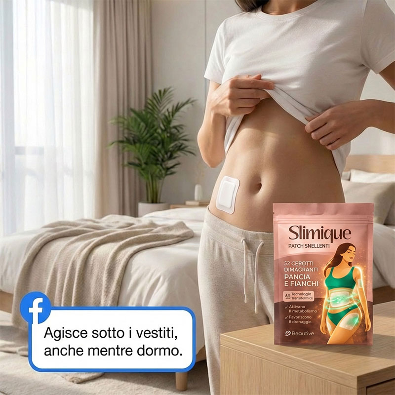 Dispositivo Slimique sul ventre di una donna in camera da letto.