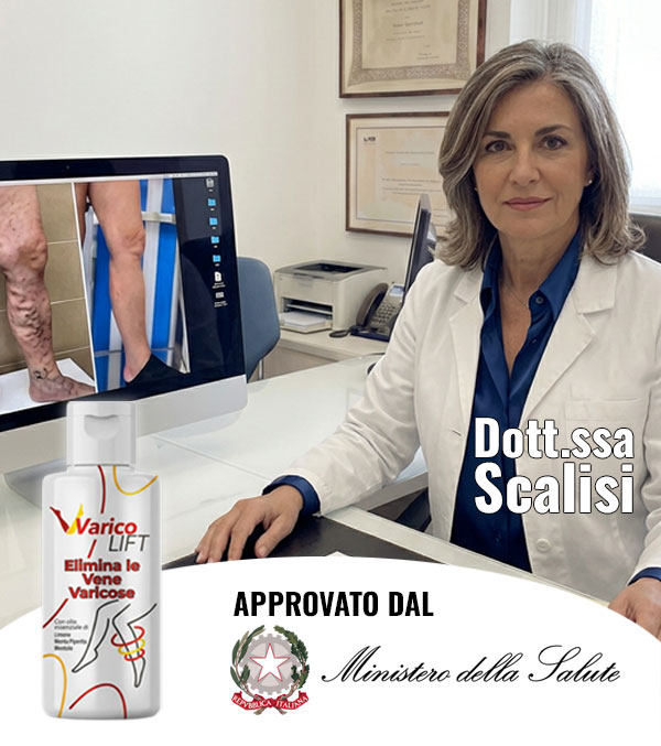 Dott.ssa Scalisi con prodotto Varicolift contro le vene varicose.