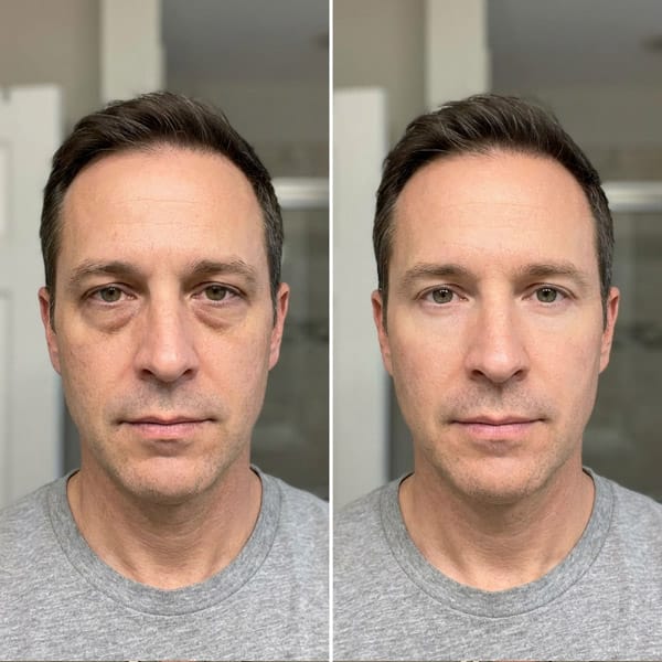 Trattamento occhi Crio Age Eyes su uomo, riduzione occhiaie e segni di invecchiamento.