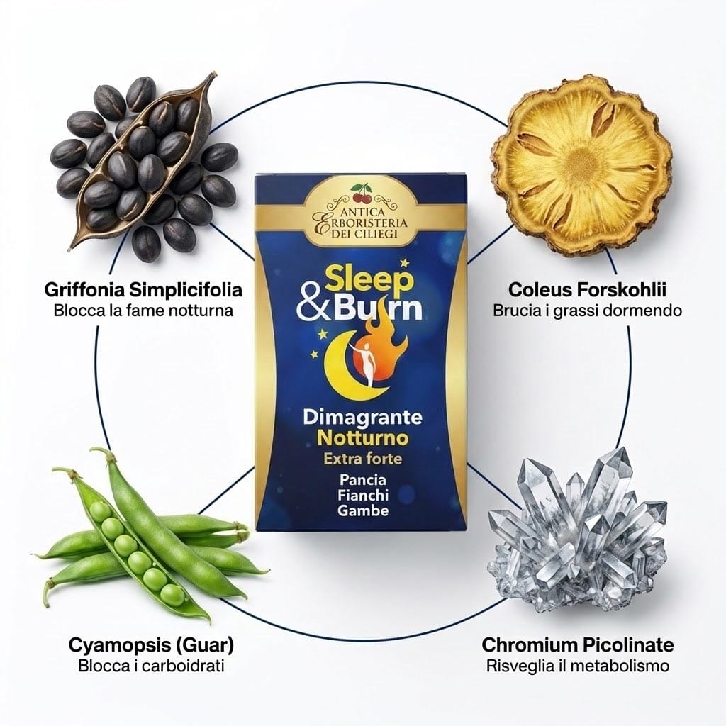 Integratore Sleep & Burn con erbe per dormire meglio e bruciare grassi.