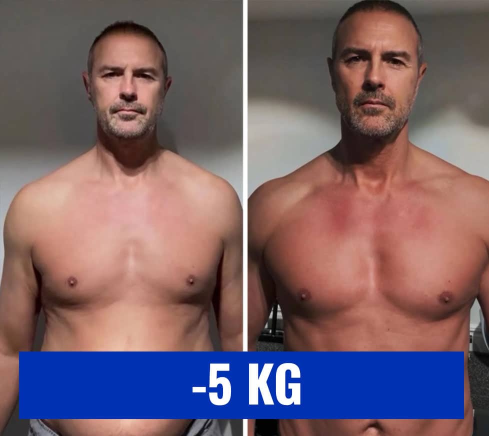Uomo prima e dopo aver perso 5 kg, miglioramento del corpo.