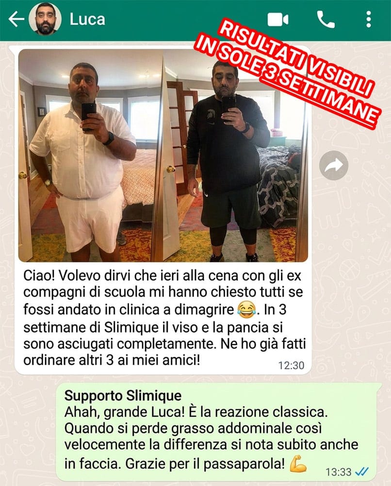 Prima e dopo l'uso di Slimique uomo, miglioramento visibile.