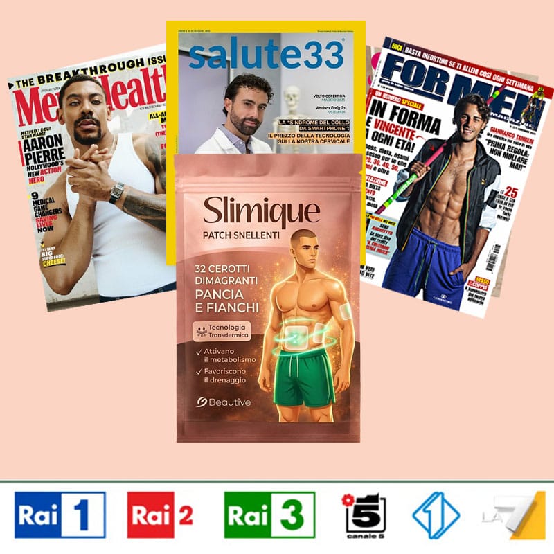 Integratore Slimique uomo con pancia e fianchi, supporta metabolismo e energia.