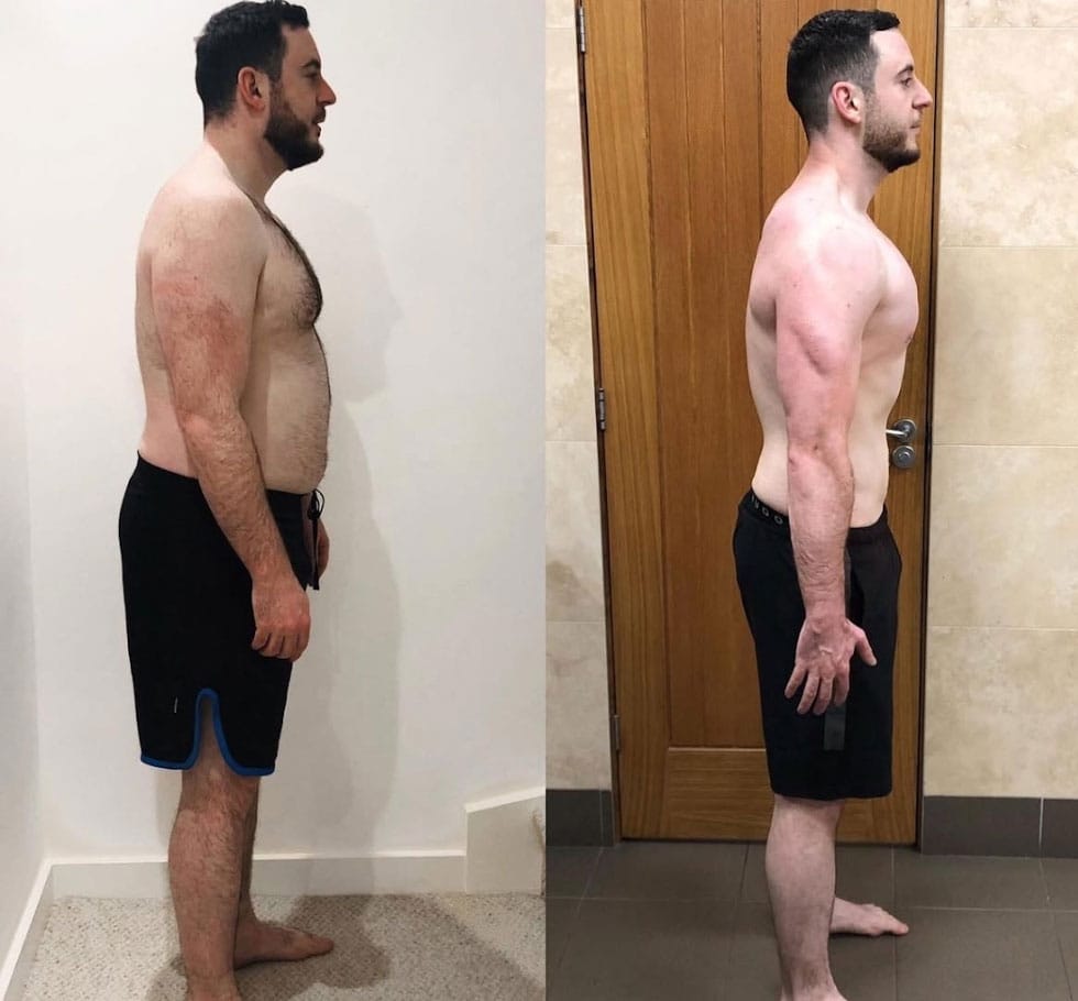 Prima e dopo la trasformazione fisica con Slimique uomo.
