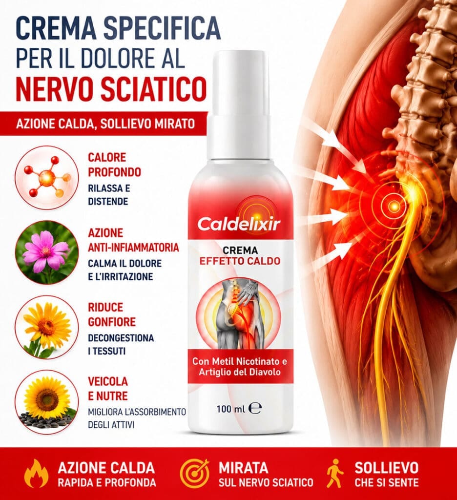 Crema Caldelixir per dolore al nervo sciatico con effetto caldo.