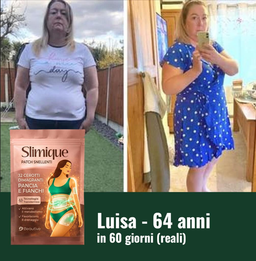 Prima e dopo l'uso di Slimique, perdita di peso visibile.