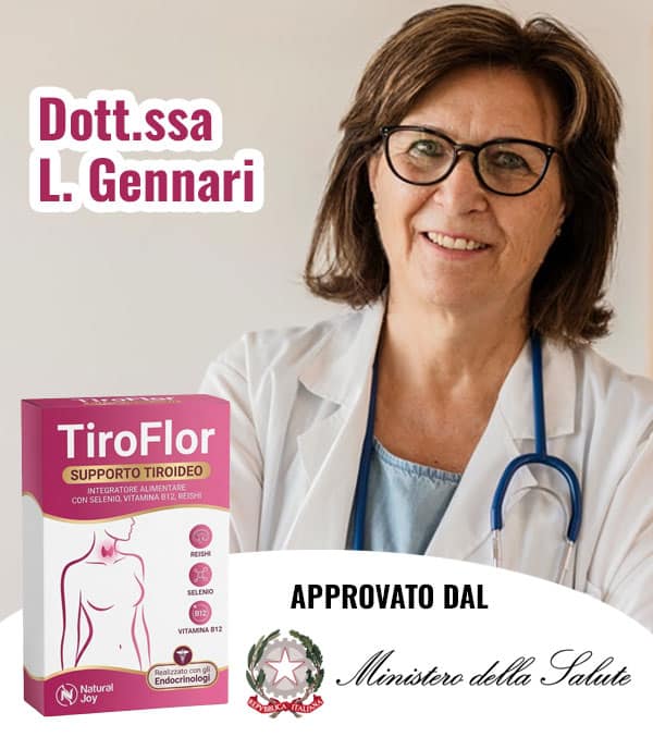 Dott.ssa L. Gennari con prodotto TiroFlor per supporto tiroideo.