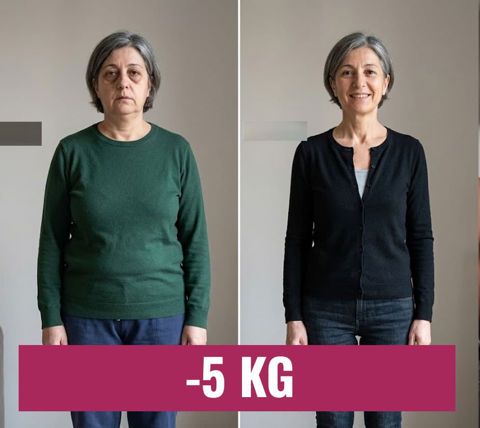 Donna prima e dopo la perdita di peso di 5 kg.