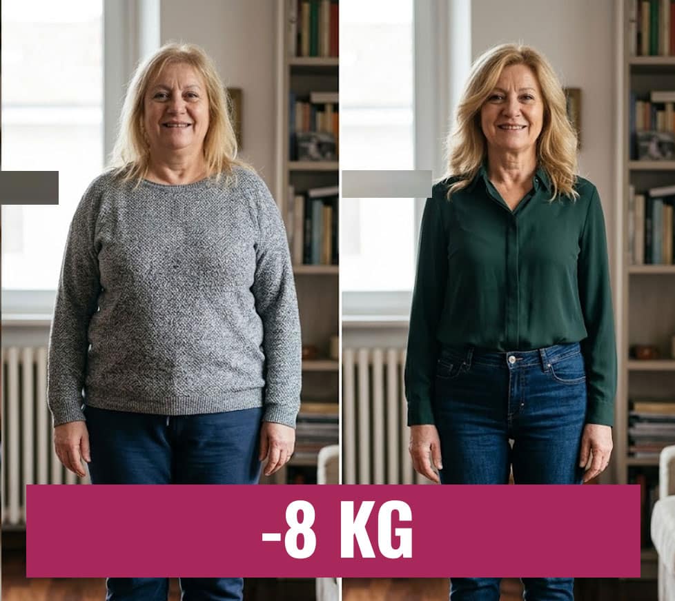 Donna prima e dopo la perdita di peso di 8 kg.