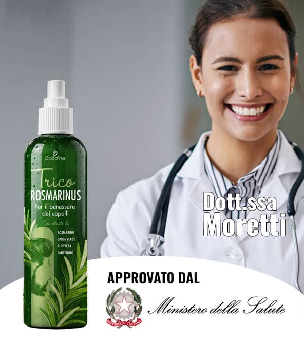 Spray Tricorosmarinus per la salute dei capelli, approvato dal Ministero della Salute.