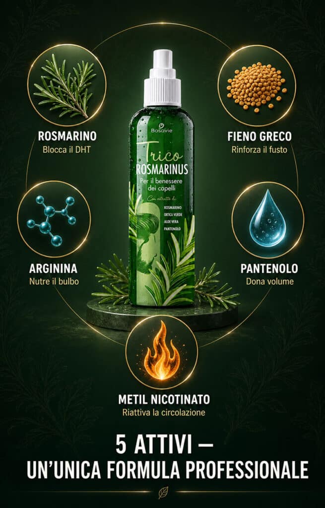 Spray al rosmarino per capelli con ingredienti naturali.