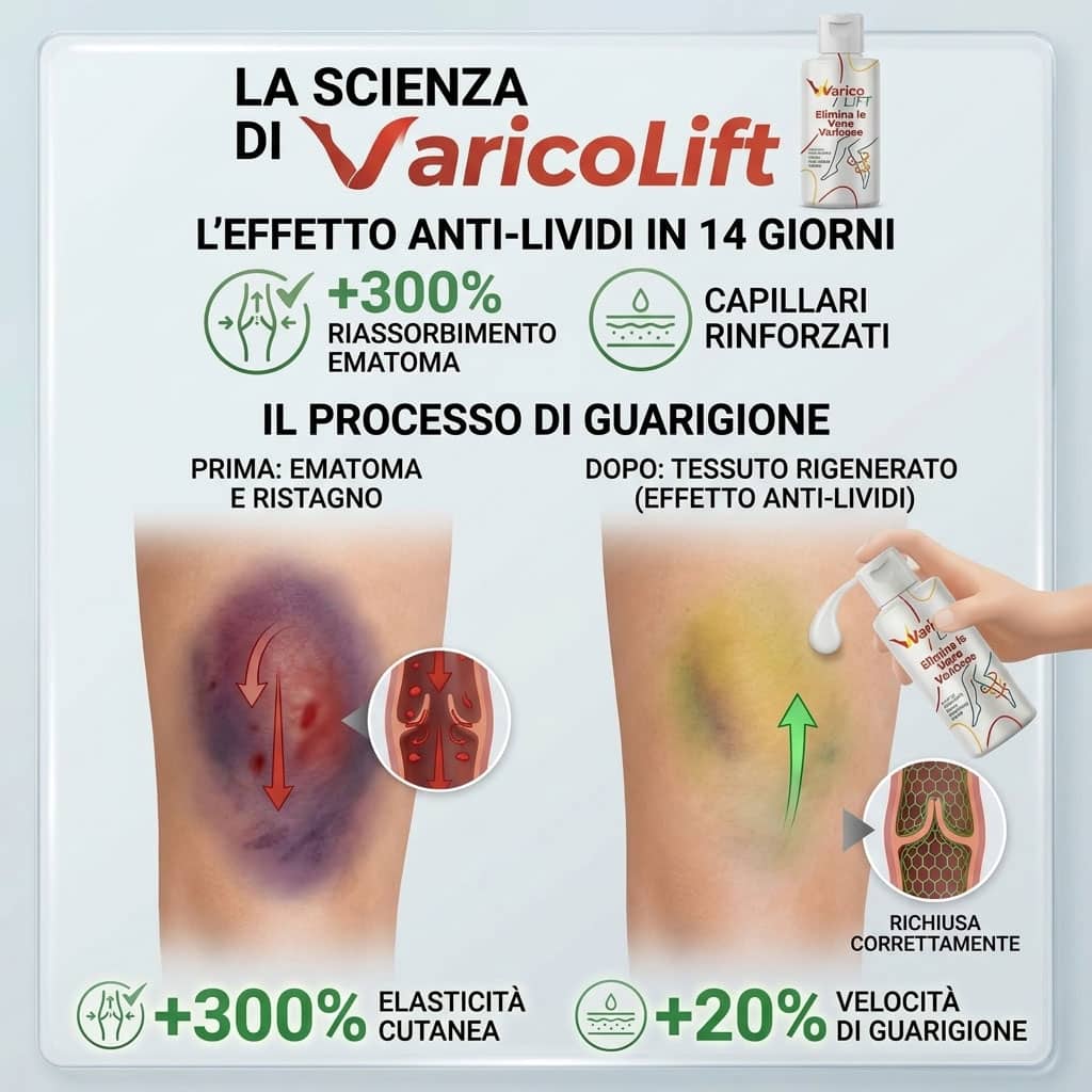 Prodotto Varicolift per ridurre lividi e migliorare la circolazione sanguigna.