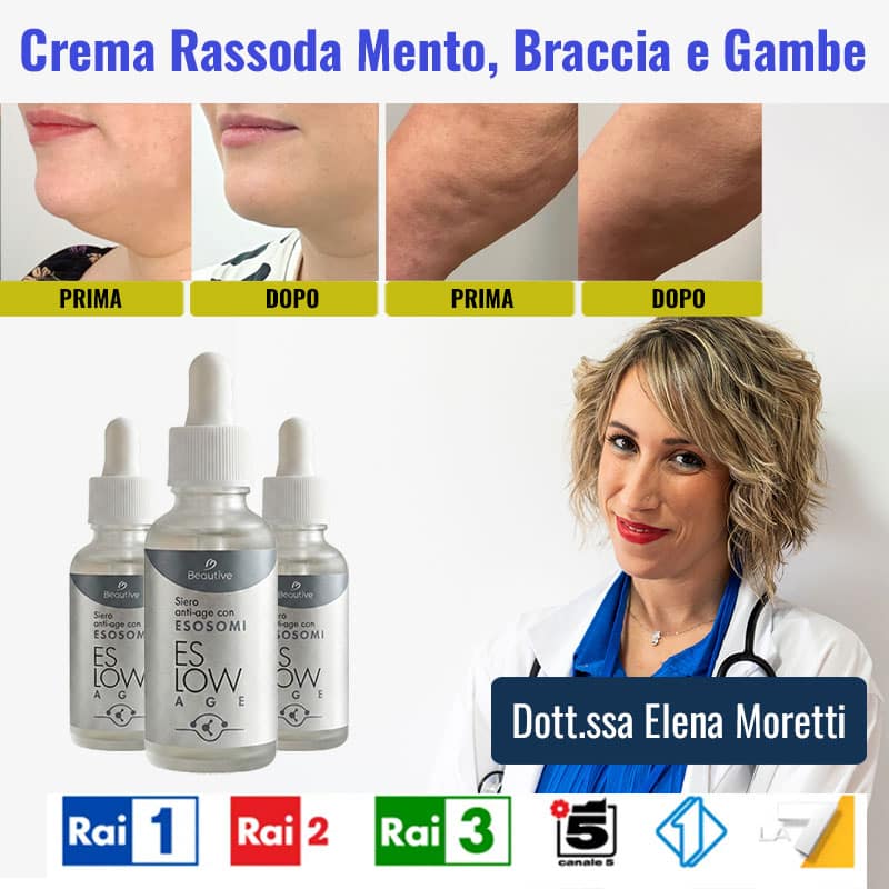 Crema rassoda per mento, braccia e gambe, prima e dopo l'uso.