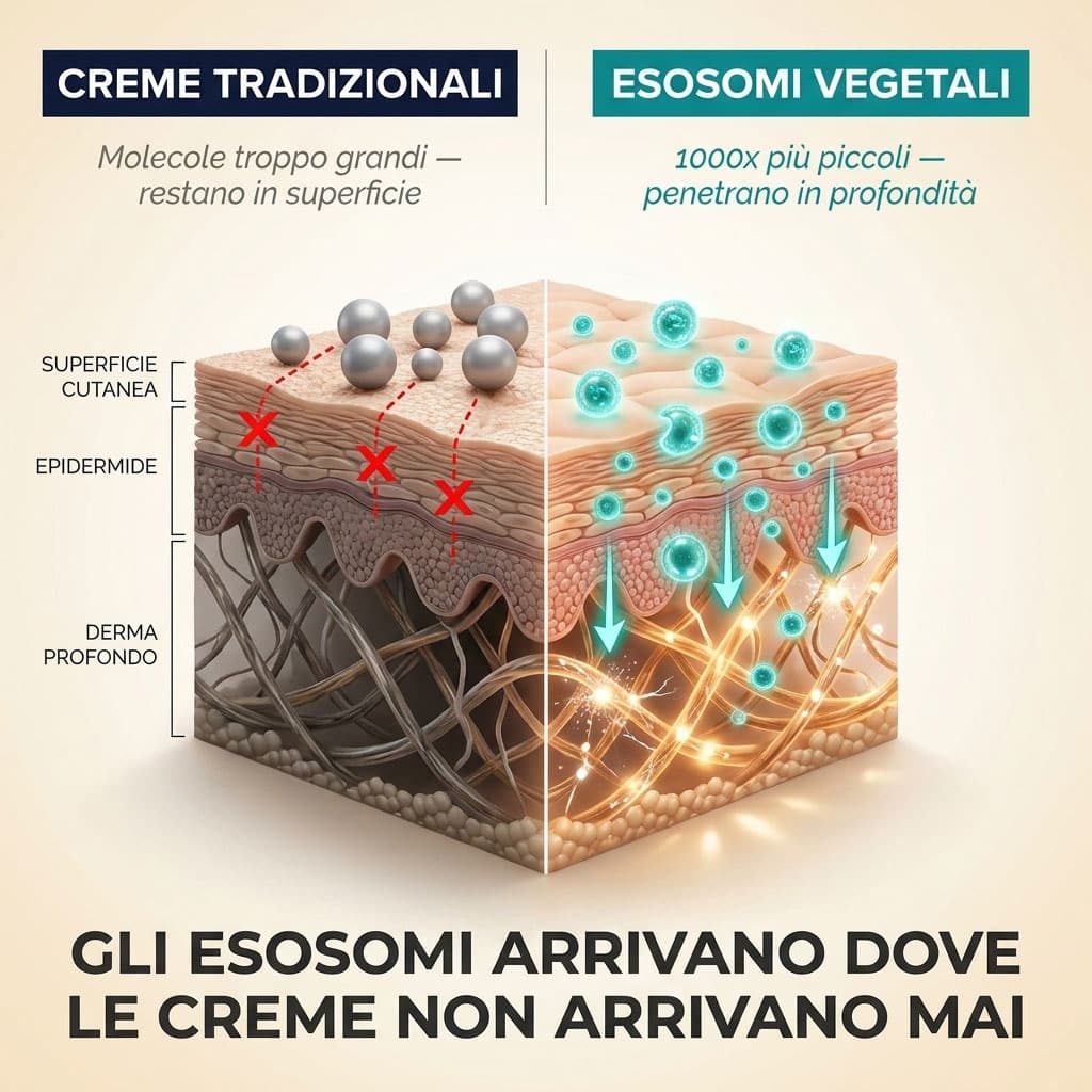 Esosomi vegetali penetrano in profondità, migliorando le creme tradizionali.