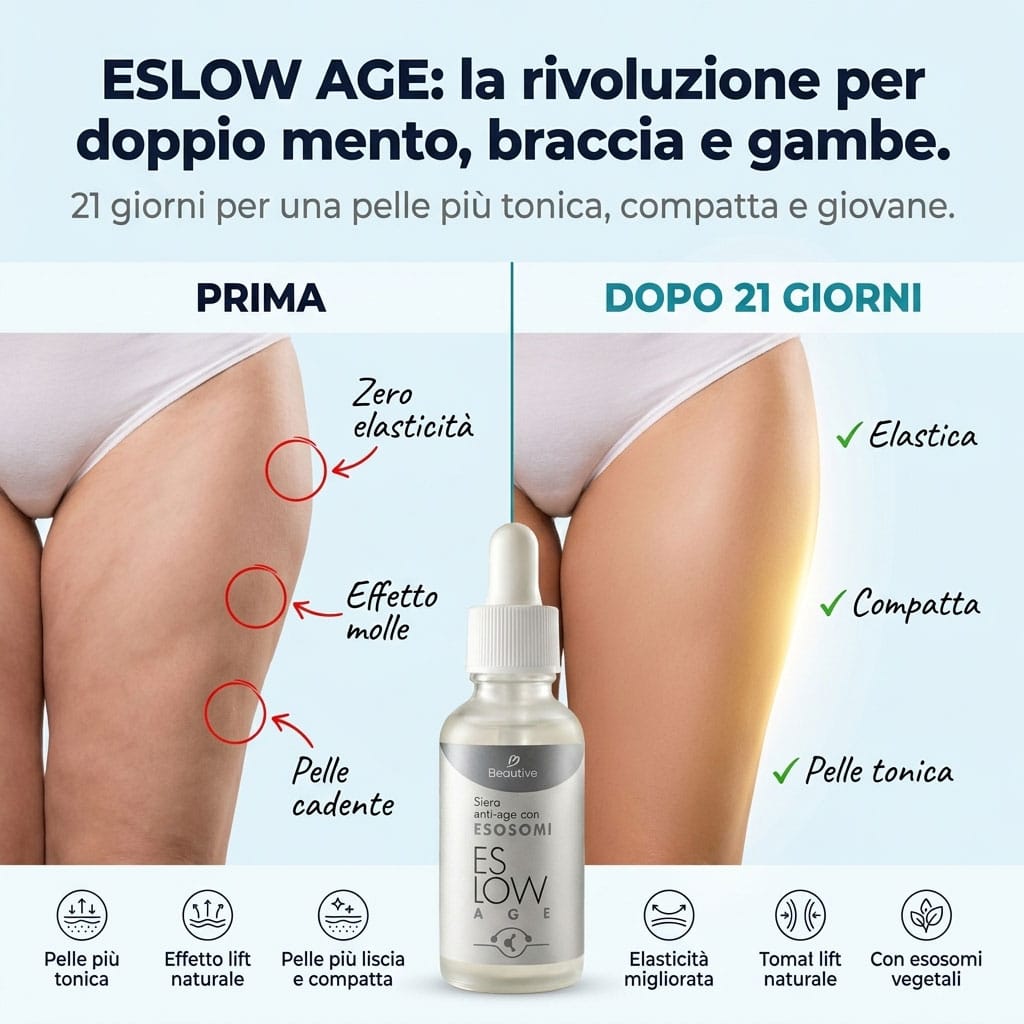 Prima e dopo 21 giorni di trattamento ESLOW AGE per pelle tonica e compatta.