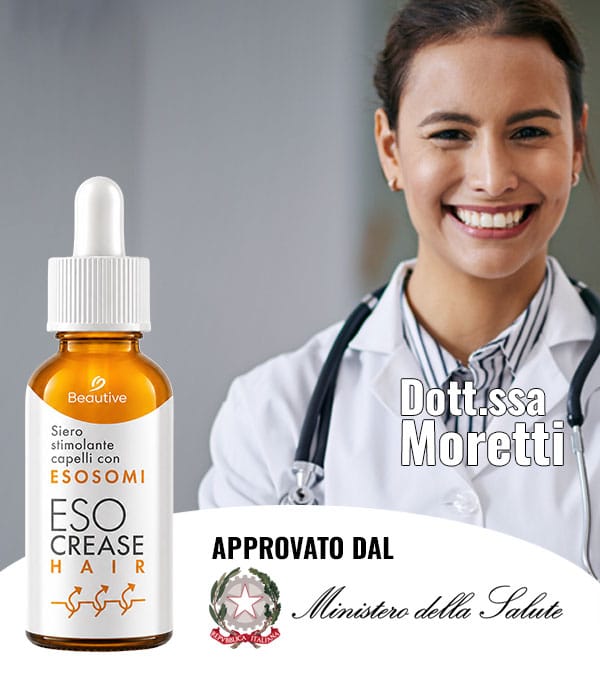 Integratore per capelli Esocrease Hair 49 con Esosomi, approvato dal Ministero della Salute.