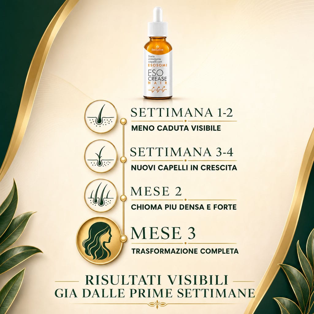 Trattamento per capelli Esocrease Hair con risultati visibili dopo 3 settimane.