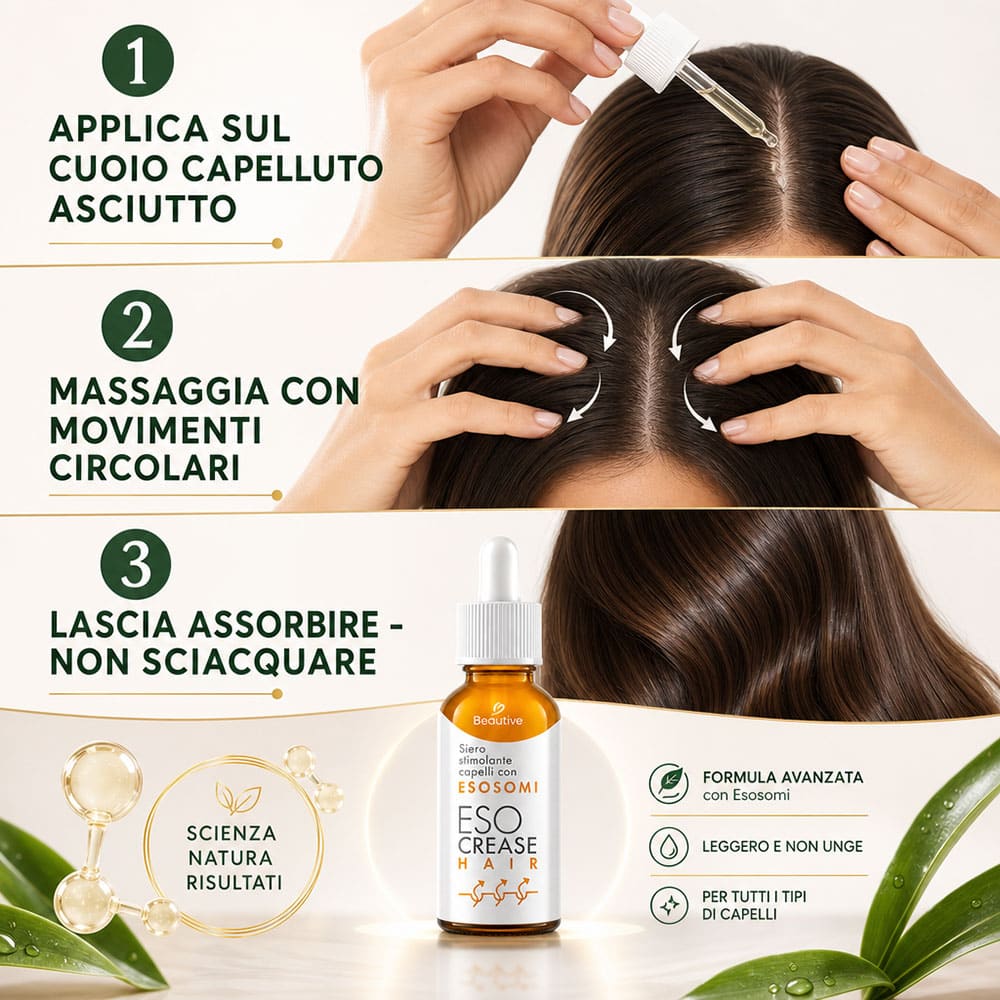 Applicazione di Esocrease Hair su cuoio capelluto asciutto.