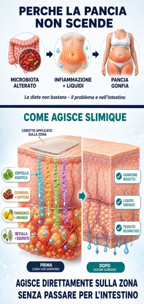 Schema di come Slimique agisce sull'intestino e migliora la salute intestinale.
