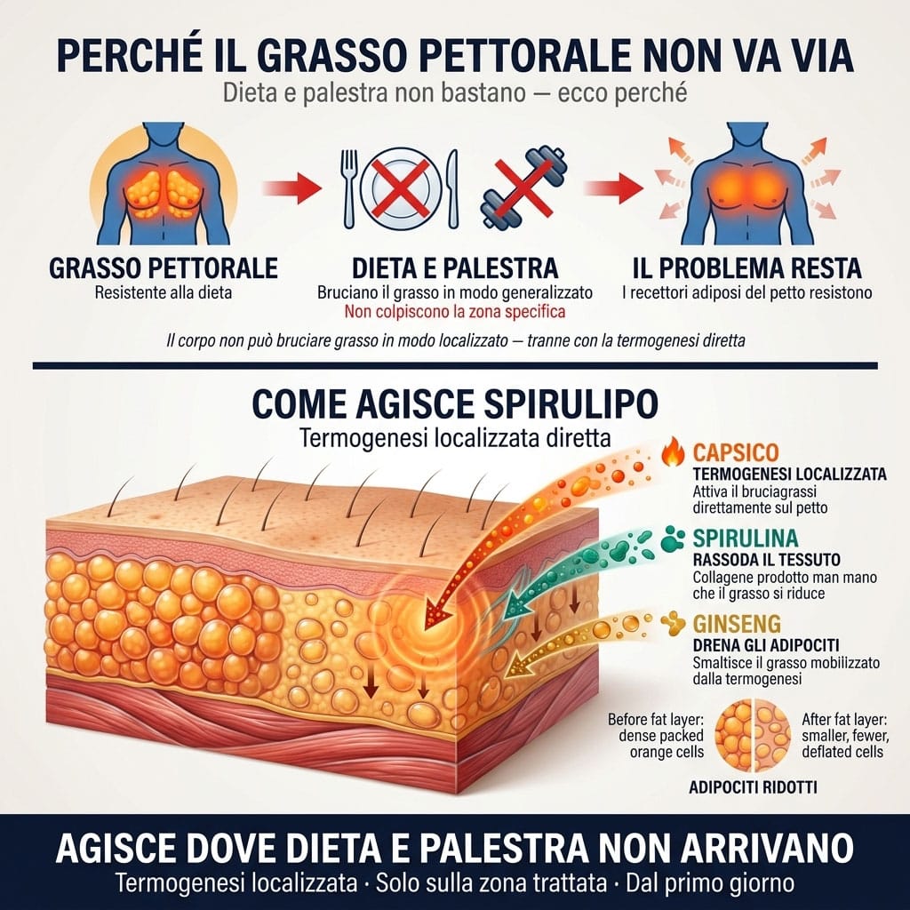 Spirulina e ginseng per il benessere maschile, riduzione del grasso addominale.