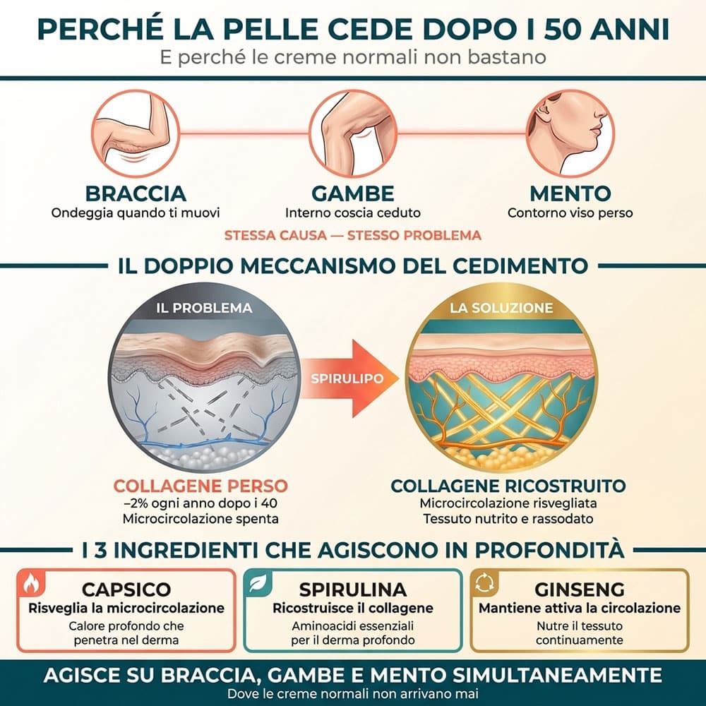 Diagramma spiegativo del cedimento della pelle con cause e soluzioni.