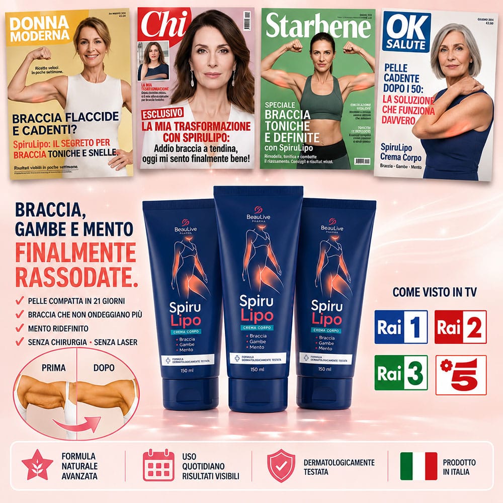 SpiruLipo integratore per braccia, gambe e mento, risultati visibili in 21 giorni.
