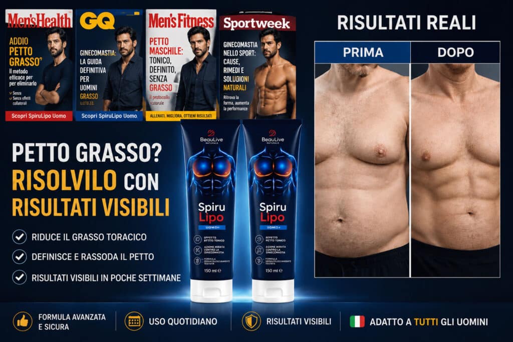 Prodotto naturale Spirulipo per dimagrire e rassodare il petto uomo.